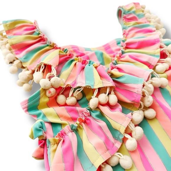 Nicole Miller | Striped Pom Pom One Piece Swimsuit (M) - Picture 2 of 4